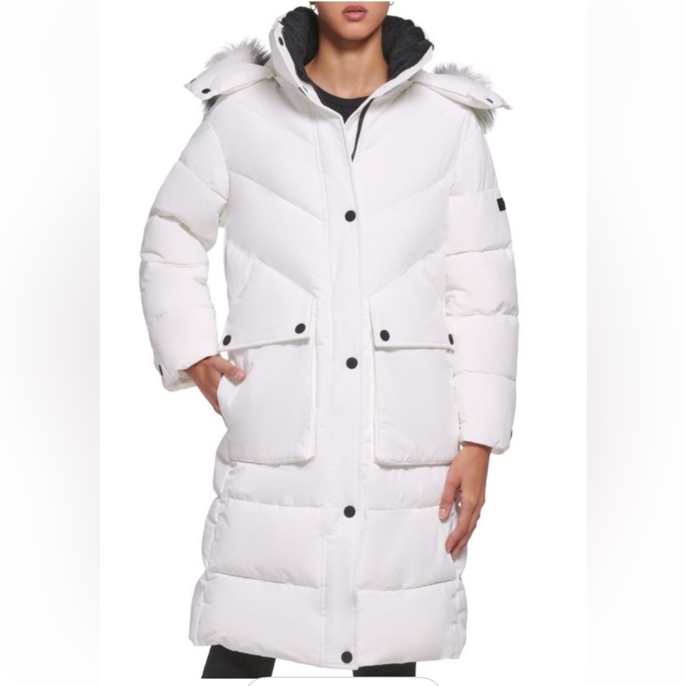 DKNY long white puffer coat. Size XS.